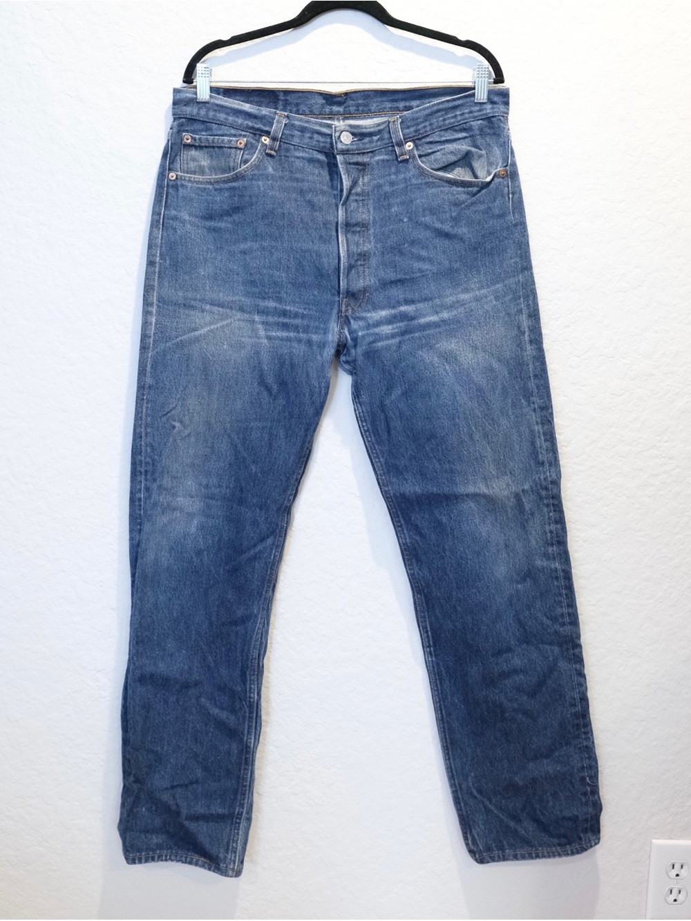Vintage 90s 501XX Levi’s Button Fly Jeans Fits 34x31 Made USA Faded Blue Denim
